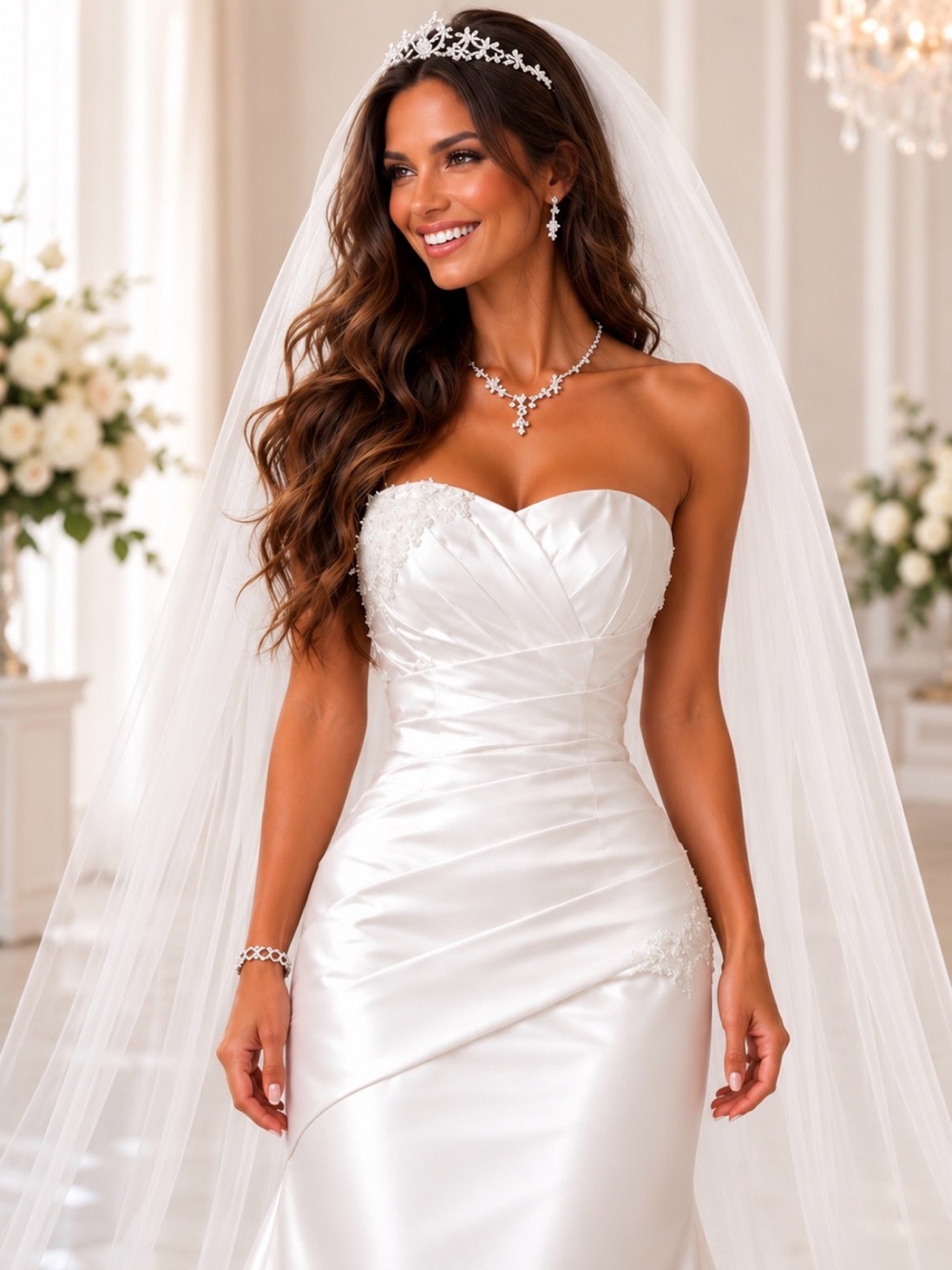 David’s Bridal Wedding Dress Size 12-14 White Strapless Satin Beaded LNWT